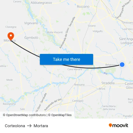 Corteolona to Mortara map