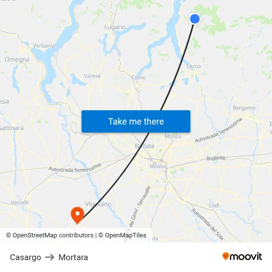 Casargo to Mortara map