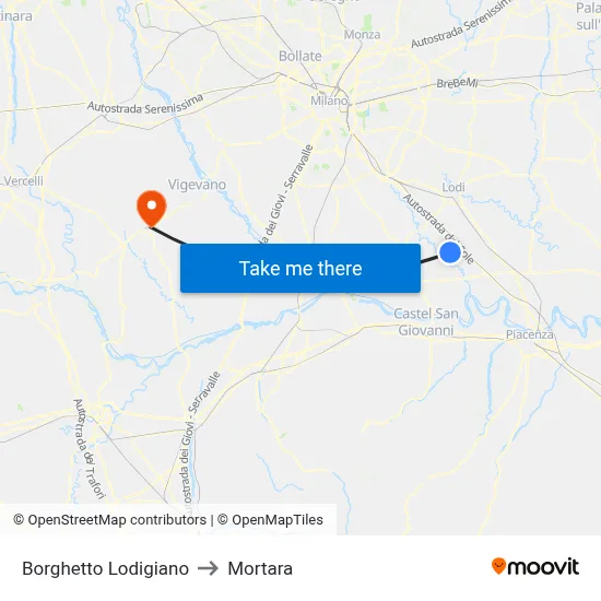 Borghetto Lodigiano to Mortara map