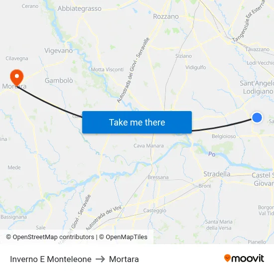 Inverno e Monteleone to Mortara map