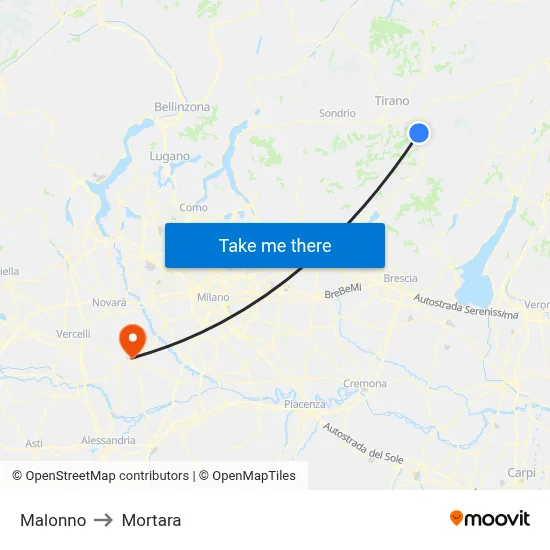 Malonno to Mortara map