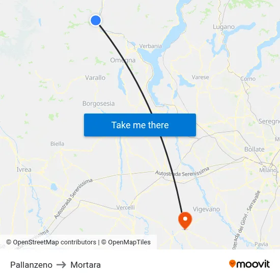Pallanzeno to Mortara map
