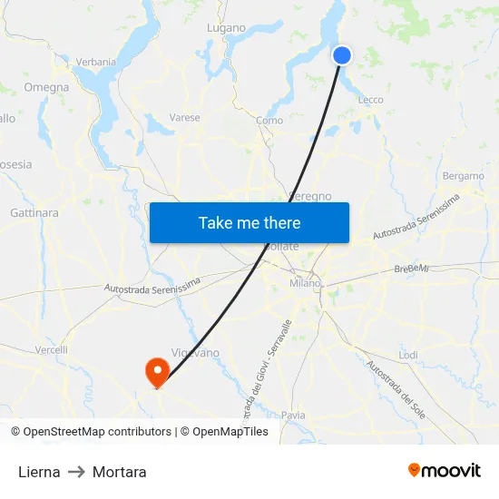 Lierna to Mortara map