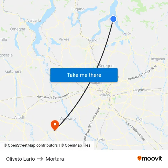 Oliveto Lario to Mortara map