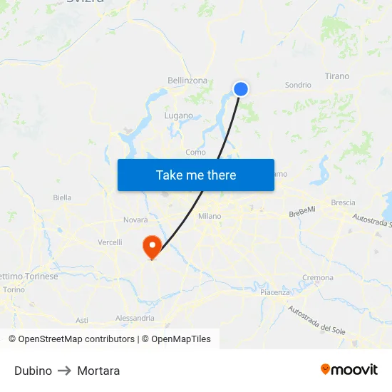 Dubino to Mortara map
