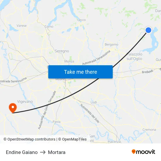 Endine Gaiano to Mortara map