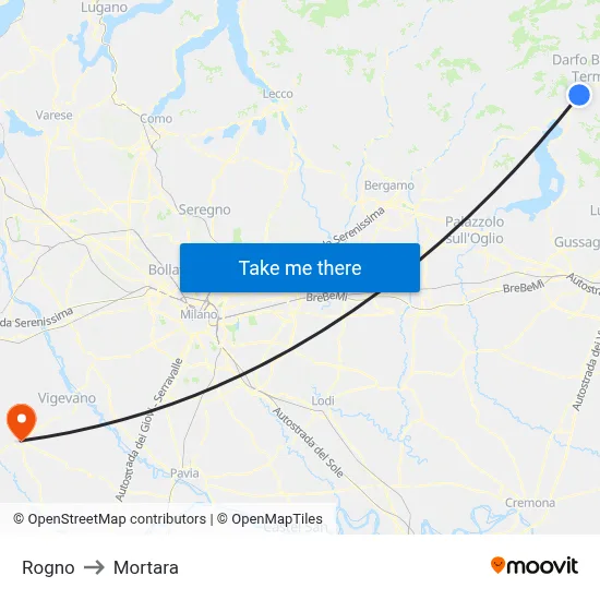 Rogno to Mortara map