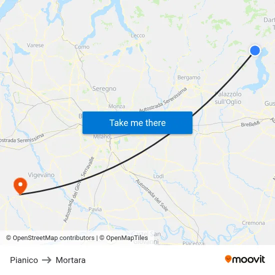 Pianico to Mortara map