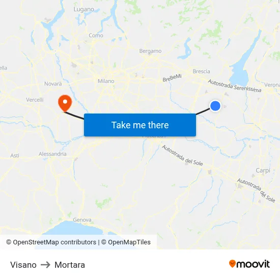 Visano to Mortara map