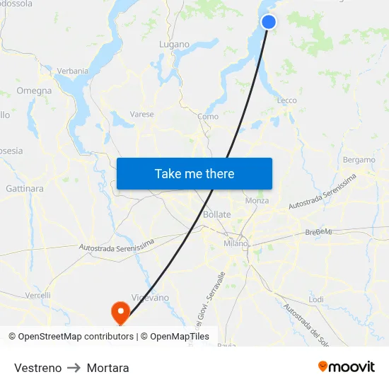 Vestreno to Mortara map