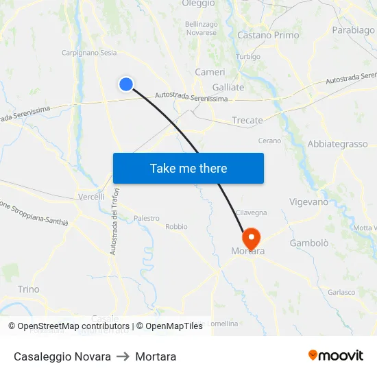 Casaleggio Novara to Mortara map