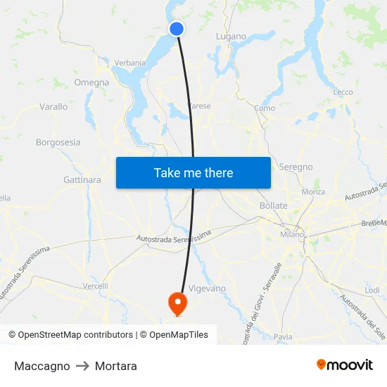 Maccagno to Mortara map