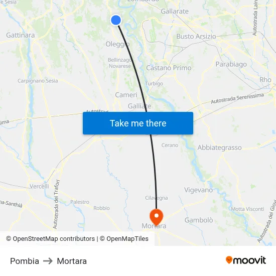 Pombia to Mortara map