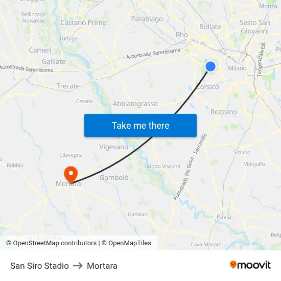 San Siro Stadio to Mortara map