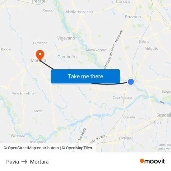 Pavia to Mortara map