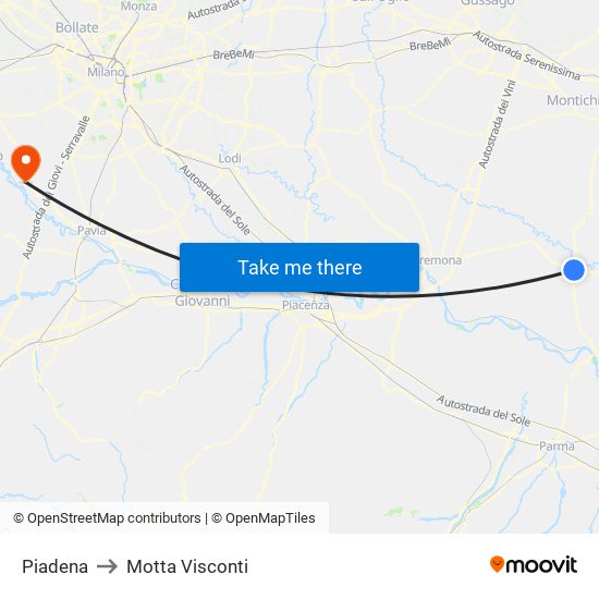 Piadena to Motta Visconti map