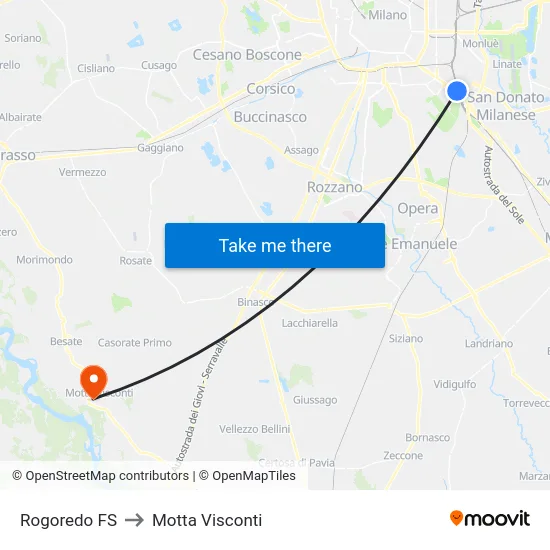 Rogoredo FS to Motta Visconti map
