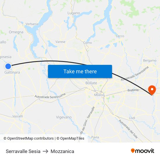 Serravalle Sesia to Mozzanica map