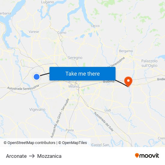 Arconate to Mozzanica map