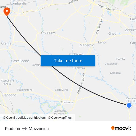 Piadena to Mozzanica map