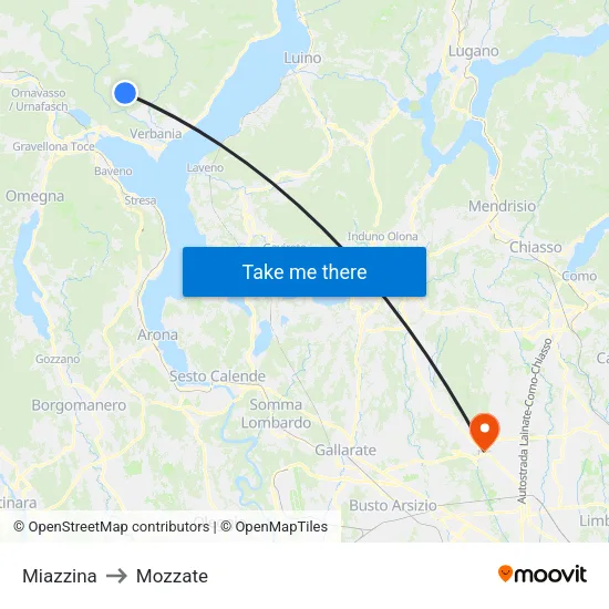 Miazzina to Mozzate map