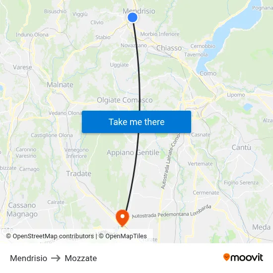 Mendrisio to Mozzate map