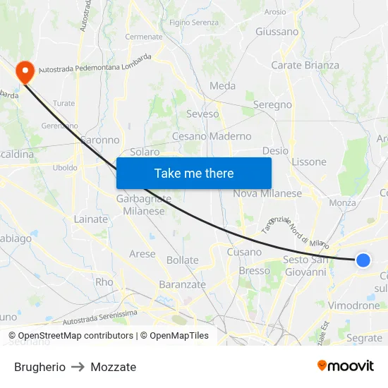 Brugherio to Mozzate map