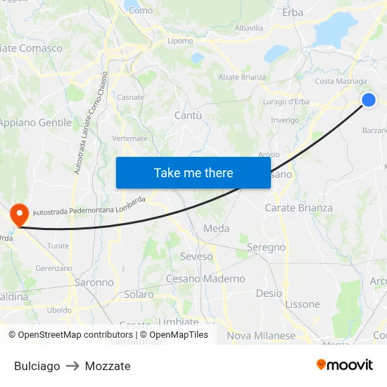 Bulciago to Mozzate map