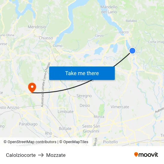 Calolziocorte to Mozzate map