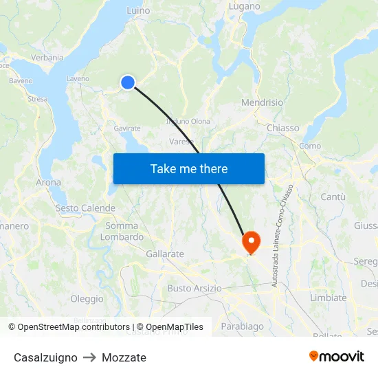 Casalzuigno to Mozzate map