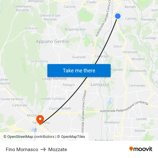 Fino Mornasco to Mozzate map