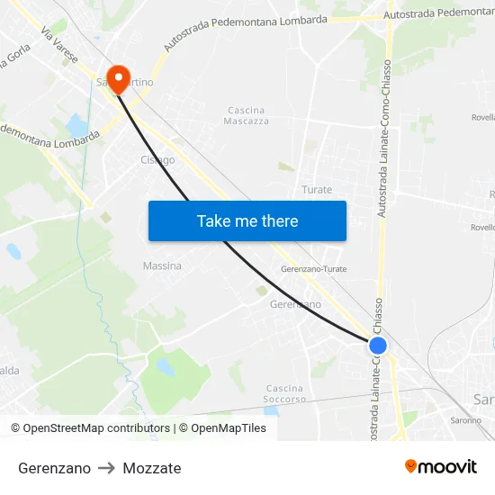 Gerenzano to Mozzate map
