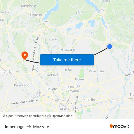 Imbersago to Mozzate map
