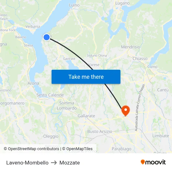 Laveno-Mombello to Mozzate map