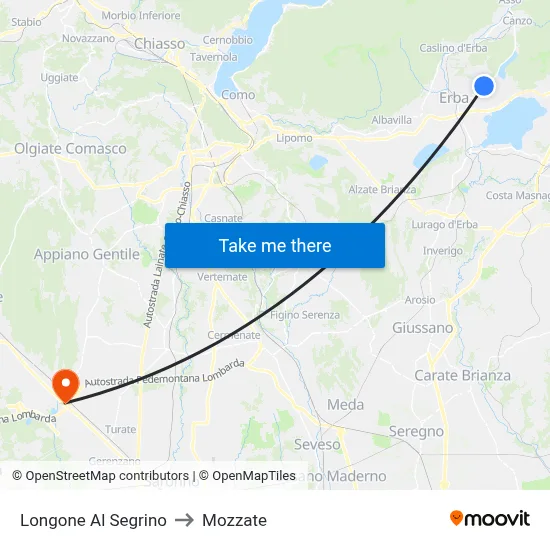 Longone Al Segrino to Mozzate map