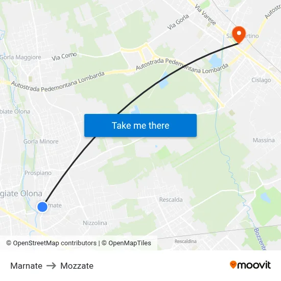 Marnate to Mozzate map