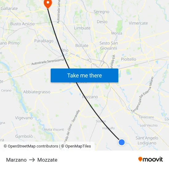 Marzano to Mozzate map