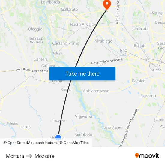 Mortara to Mozzate map
