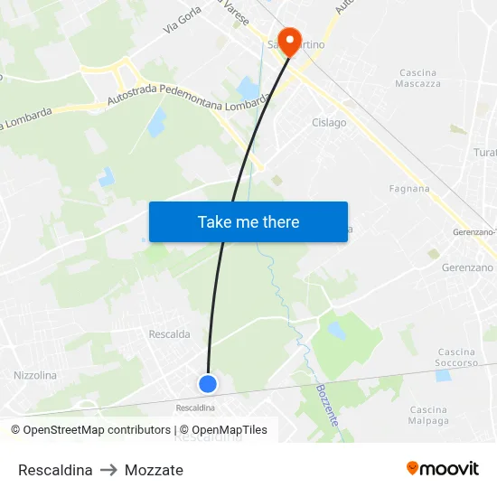 Rescaldina to Mozzate map