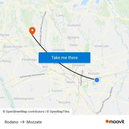Rodano to Mozzate map