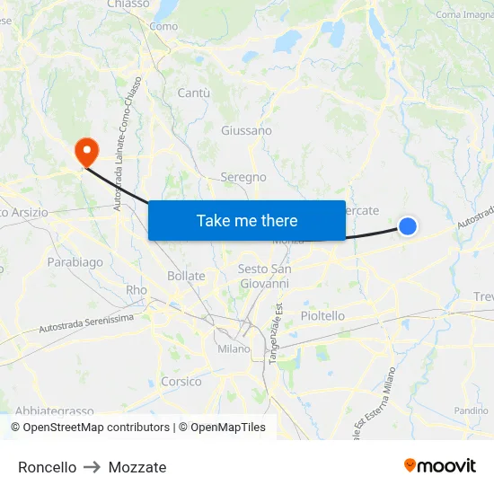 Roncello to Mozzate map
