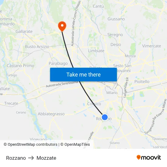 Rozzano to Mozzate map