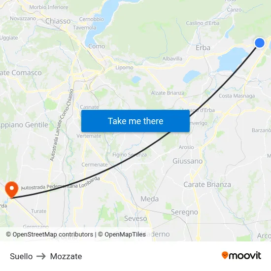 Suello to Mozzate map