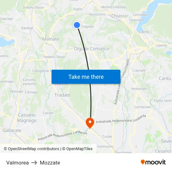 Valmorea to Mozzate map