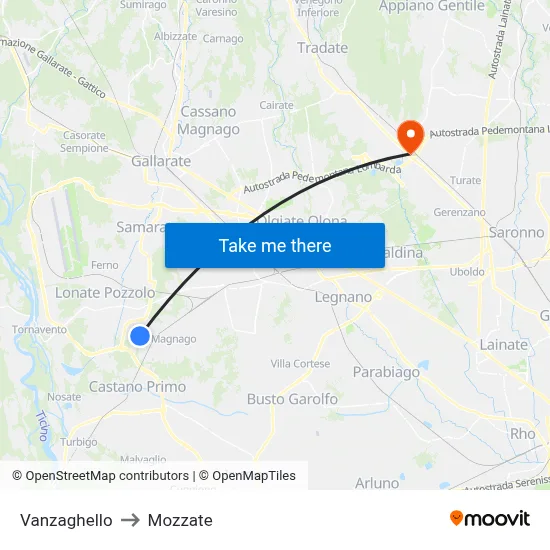 Vanzaghello to Mozzate map