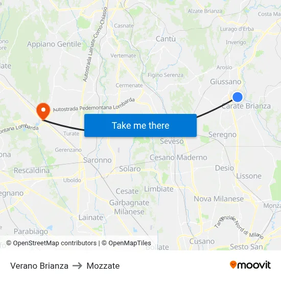 Verano Brianza to Mozzate map