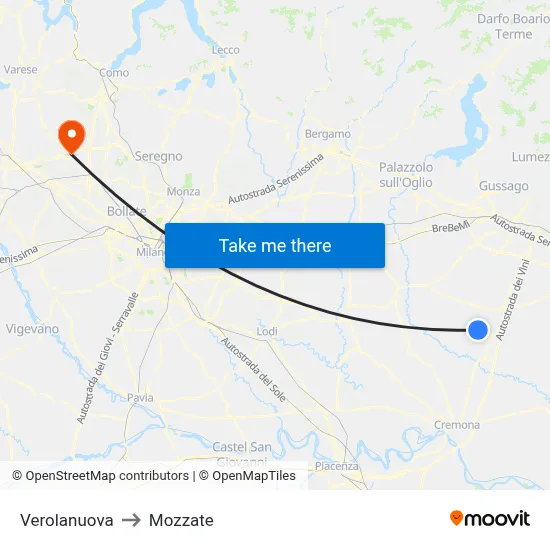 Verolanuova to Mozzate map