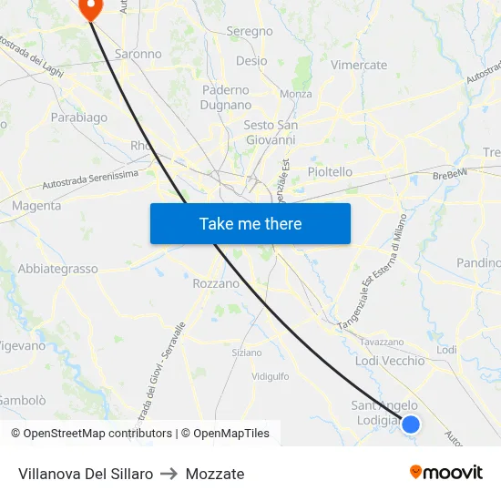 Villanova Del Sillaro to Mozzate map