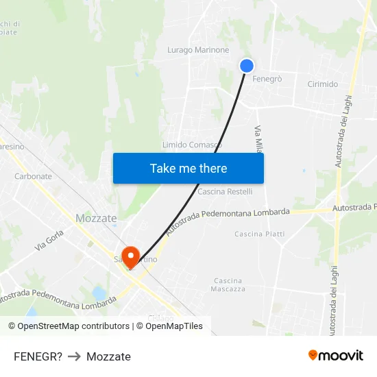 Fenegro to Mozzate map