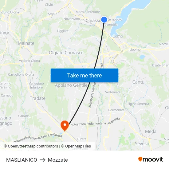 Maslianico to Mozzate map